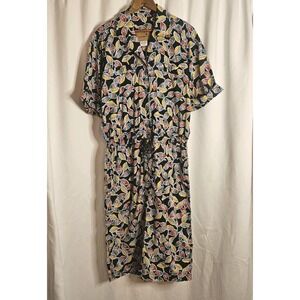 Vintage Liz‎ Claiborne Floral Shirt Dress 10 Short Sleeve Tie Waist Button Front